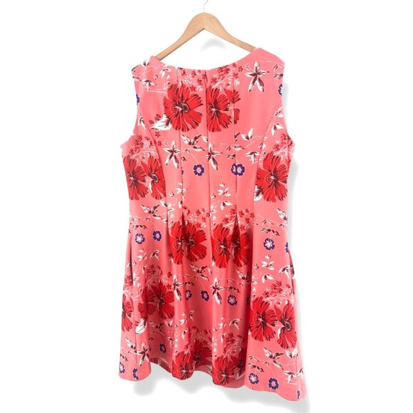 Roz & Ali Coral Floral Print Scuba Fit & Flare Dress w/ Pockets Size 20W 2X Plus - Picture 5 of 9